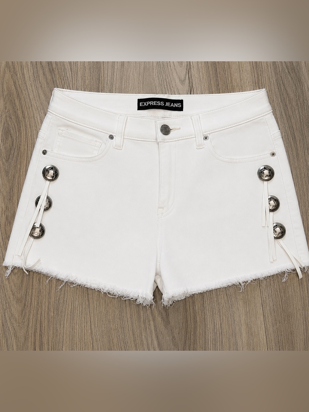 White Denim Frayed Hem Shorts